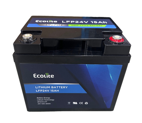 إيكولايت 24v 15Ah نطاق درجة الحرارة العالية AGV LiFePo4 الليثيوم الحديد الفوسفات المتكامل BMS