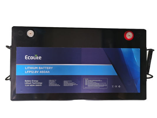 بطارية ليثيوم فوسفات الحديد (LiFePO4) مخصصة وخفيفة الوزن 12.8 فولت 460 أمبير في الساعة للمركبات الترفيهية (RV) مع نظام إدارة البطارية (BMS) مدمج