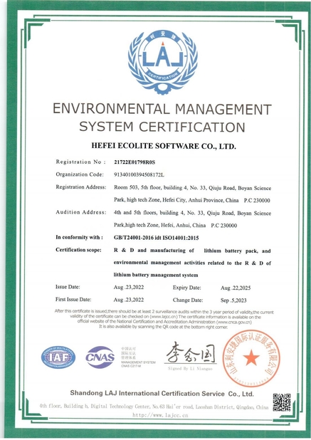 الصين HEFEI ECOLITE ENERGY CO., LTD. الشهادات